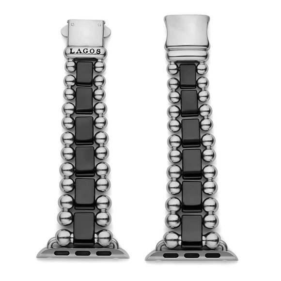 Lagos Stainless Steel & Black Ceramic Smart Caviar Bracelet For Apple Watch NWT - Picture 3 of 7